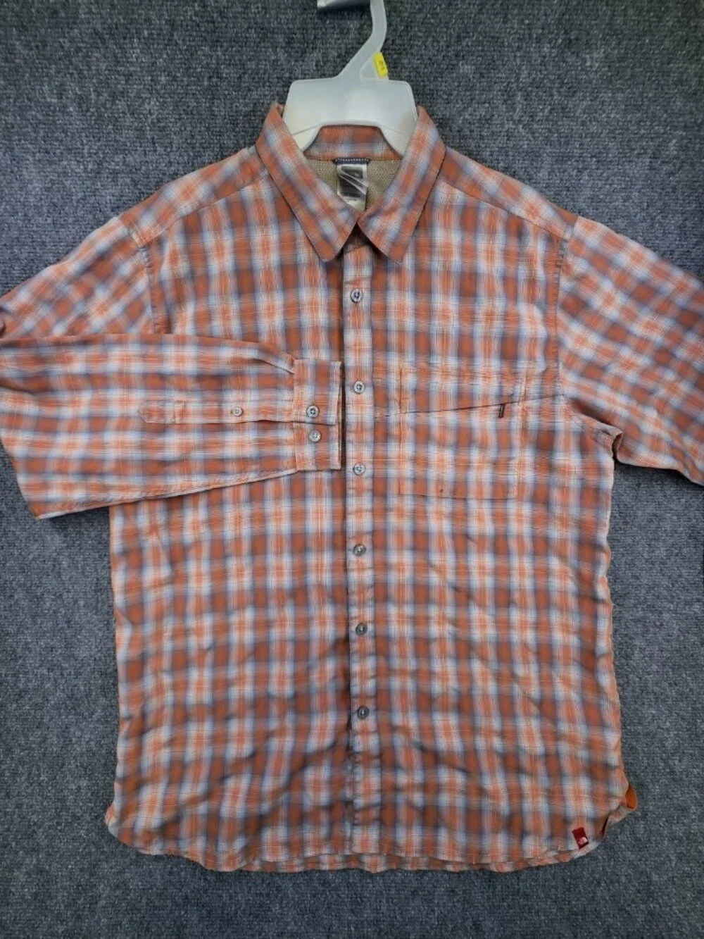 The North Face Men's Large Orange Plaid Long Sleeve Button Up Shirt Modal Blend